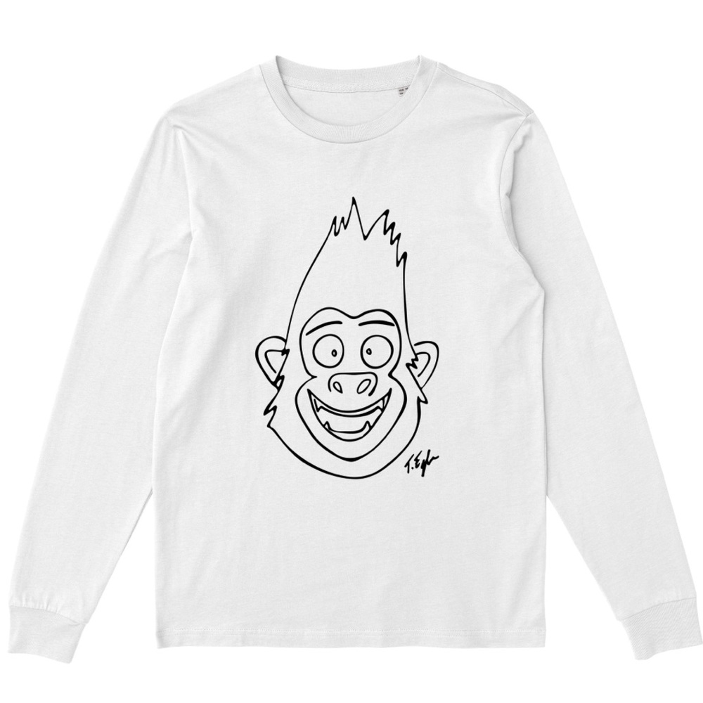Choose Life - TARON'S SKETCH - White Long Sleeve Shirt with ape  Graphic - NWOT